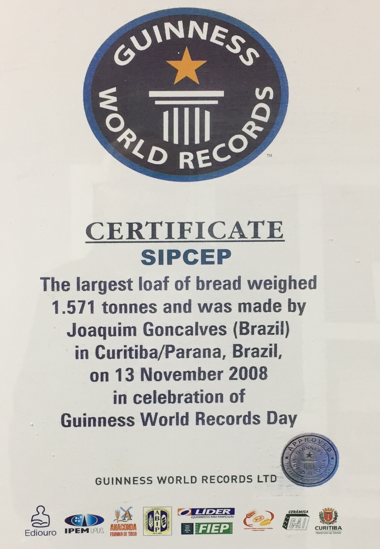 certificado maior pão do mundo